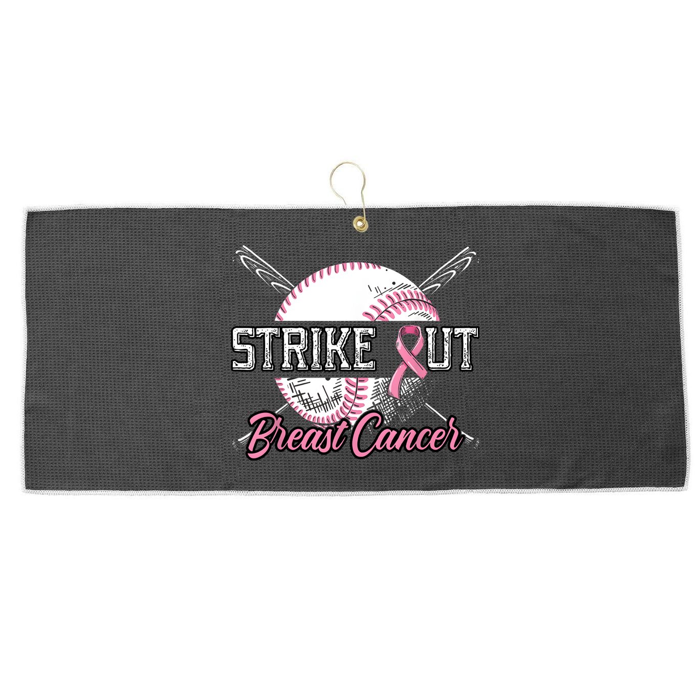 Strike Out Breast Cancer Baseball Pink Ribbon Large Microfiber Waffle Golf Towel