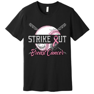 Strike Out Breast Cancer Baseball Pink Ribbon Premium T-Shirt