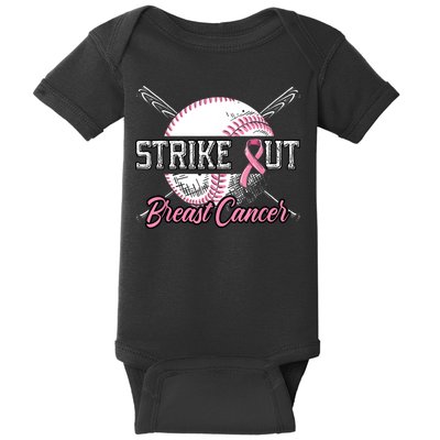 Strike Out Breast Cancer Baseball Pink Ribbon Baby Bodysuit