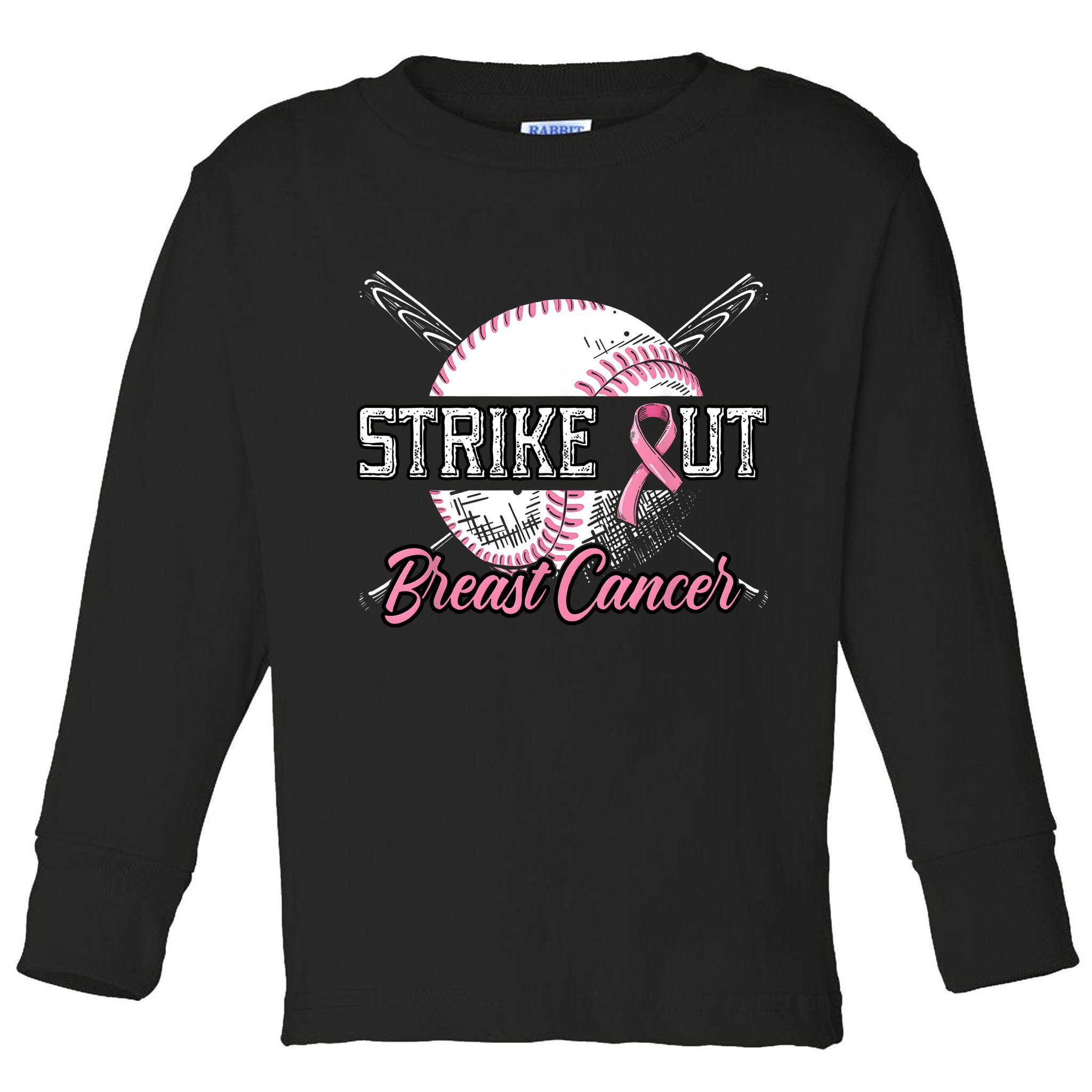 Strike Out Breast Cancer Baseball Pink Ribbon Toddler Long Sleeve Shirt