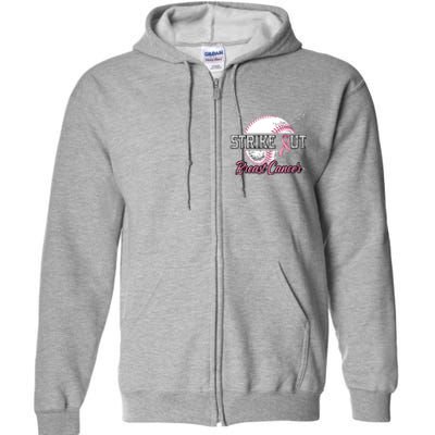 Strike Out Breast Cancer Baseball Pink Ribbon Full Zip Hoodie