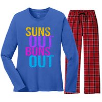 Suns Out Buns Out Print Funny Summer Product Funny Gift Women's Long Sleeve Flannel Pajama Set 