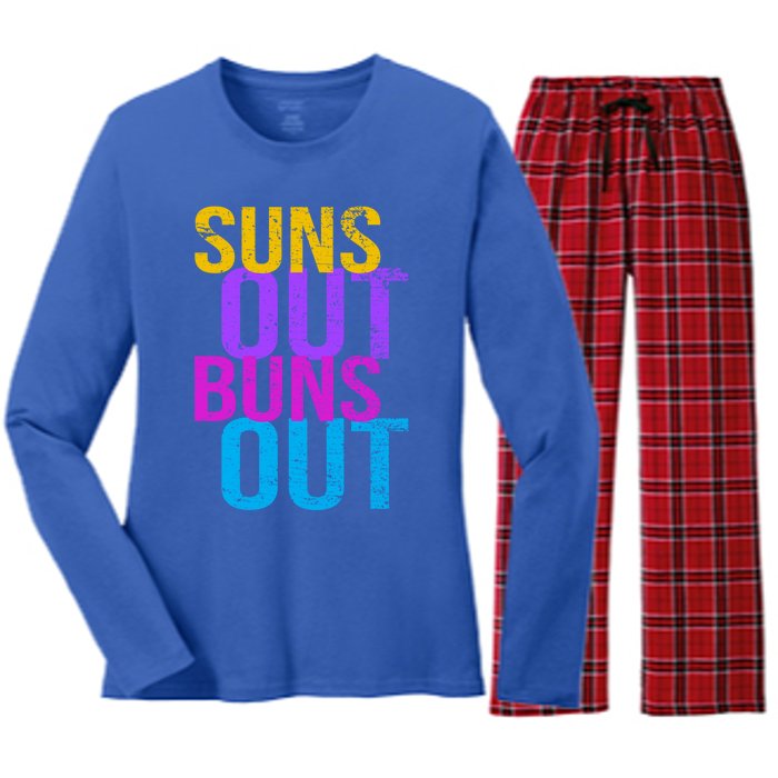 Suns Out Buns Out Print Funny Summer Product Funny Gift Women's Long Sleeve Flannel Pajama Set 