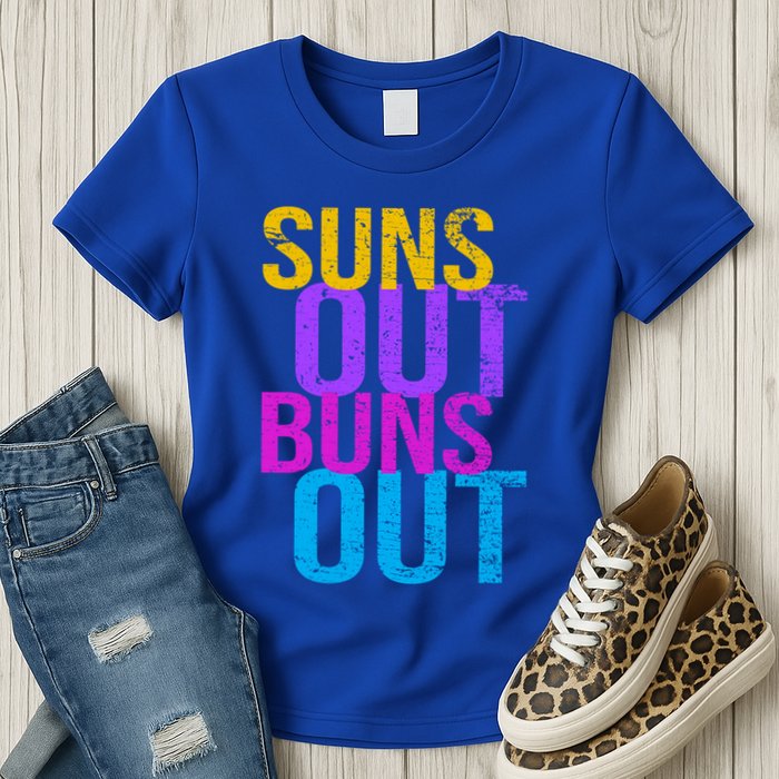 Suns Out Buns Out Print Funny Summer Product Funny Gift Womens T-Shirt