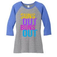 Suns Out Buns Out Print Funny Summer Product Funny Gift Women's Tri-Blend 3/4-Sleeve Raglan Shirt