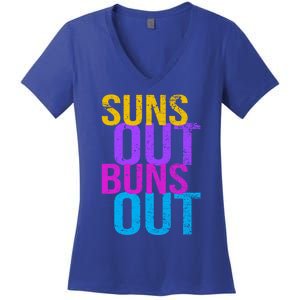 Suns Out Buns Out Print Funny Summer Product Funny Gift Women's V-Neck T-Shirt