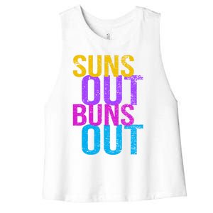 Suns Out Buns Out Print Funny Summer Product Funny Gift Women's Racerback Cropped Tank