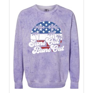 Suns Out Buns Out Retro Usa 4th Of July American Flag Beach Cute Gift Colorblast Crewneck Sweatshirt