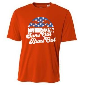 Suns Out Buns Out Retro Usa 4th Of July American Flag Beach Cute Gift Cooling Performance Crew T-Shirt