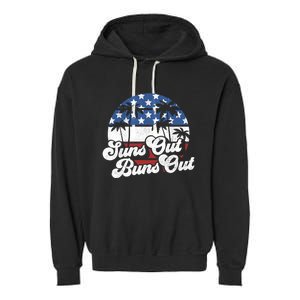 Suns Out Buns Out Retro Usa 4th Of July American Flag Beach Cute Gift Garment-Dyed Fleece Hoodie