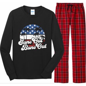 Suns Out Buns Out Retro Usa 4th Of July American Flag Beach Cute Gift Long Sleeve Pajama Set