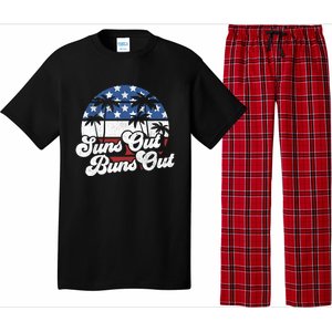 Suns Out Buns Out Retro Usa 4th Of July American Flag Beach Cute Gift Pajama Set