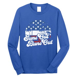 Suns Out Buns Out Retro Usa 4th Of July American Flag Beach Cute Gift Long Sleeve Shirt