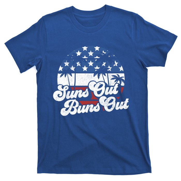 Suns Out Buns Out Retro Usa 4th Of July American Flag Beach Cute Gift T-Shirt