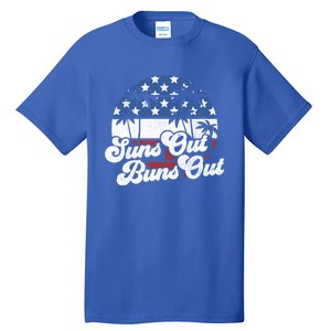 Suns Out Buns Out Retro Usa 4th Of July American Flag Beach Cute Gift Tall T-Shirt