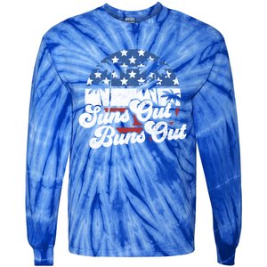 Suns Out Buns Out Retro Usa 4th Of July American Flag Beach Cute Gift Tie-Dye Long Sleeve Shirt