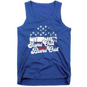 Suns Out Buns Out Retro Usa 4th Of July American Flag Beach Cute Gift Tank Top