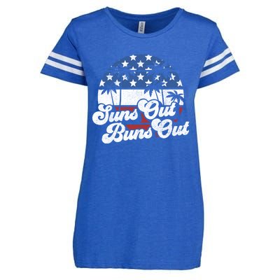 Suns Out Buns Out Retro Usa 4th Of July American Flag Beach Cute Gift Enza Ladies Jersey Football T-Shirt