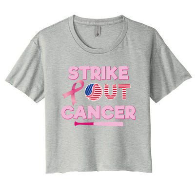 Strike Out Breast Cancer Gift Pink Ribbon Cancer Warrior Gift Women's Crop Top Tee