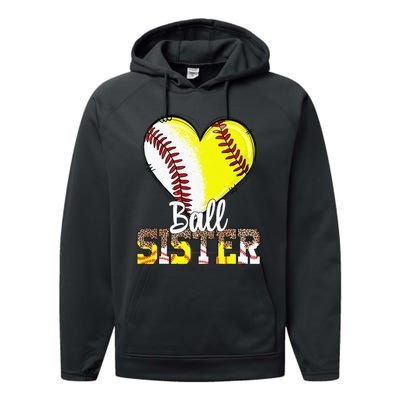 Sister of Both Baseball Softball Siblings Family Matching Performance Fleece Hoodie