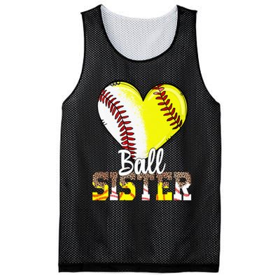 Sister of Both Baseball Softball Siblings Family Matching Mesh Reversible Basketball Jersey Tank