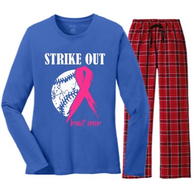 Strike Out Breast Cancer Awareness Baseball Fighters Women's Long Sleeve Flannel Pajama Set 