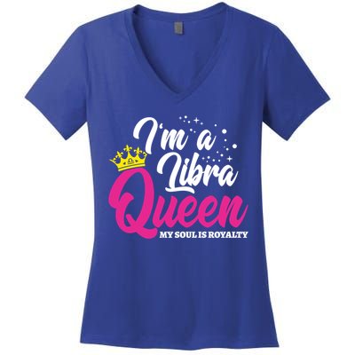 September October Birthday Astrology Libra Queen Funny Gift Women's V-Neck T-Shirt