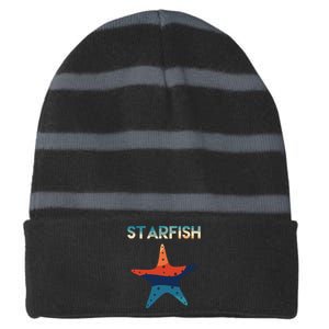 Starfish Ocean Beach Striped Beanie with Solid Band