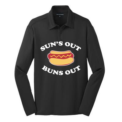 Suns Out Buns Out Funny Summer Hotdog Cookout Bbq Gift Silk Touch Performance Long Sleeve Polo