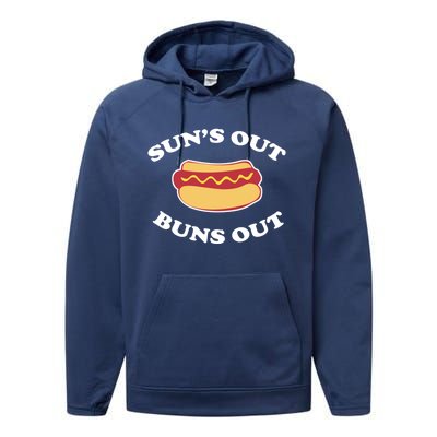 Suns Out Buns Out Funny Summer Hotdog Cookout Bbq Gift Performance Fleece Hoodie