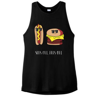 Suns Out Buns Out Hot Dog And Hamburger Ladies PosiCharge Tri-Blend Wicking Tank