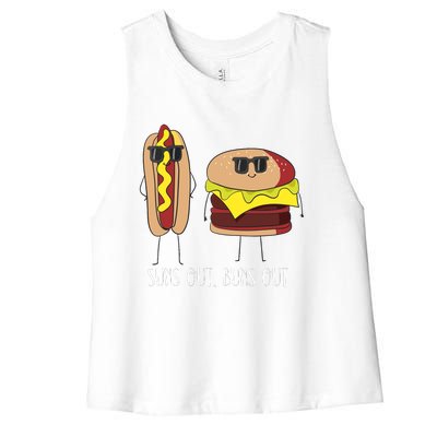 Suns Out Buns Out Hot Dog And Hamburger Women's Racerback Cropped Tank