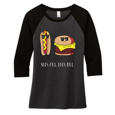 Suns Out Buns Out Hot Dog And Hamburger Women's Tri-Blend 3/4-Sleeve Raglan Shirt