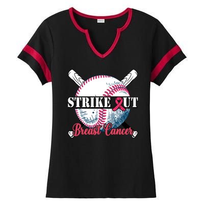 Strike Out Breast Cancer Baseball Ladies Halftime Notch Neck Tee