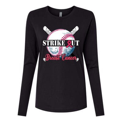 Strike Out Breast Cancer Baseball Womens Cotton Relaxed Long Sleeve T-Shirt