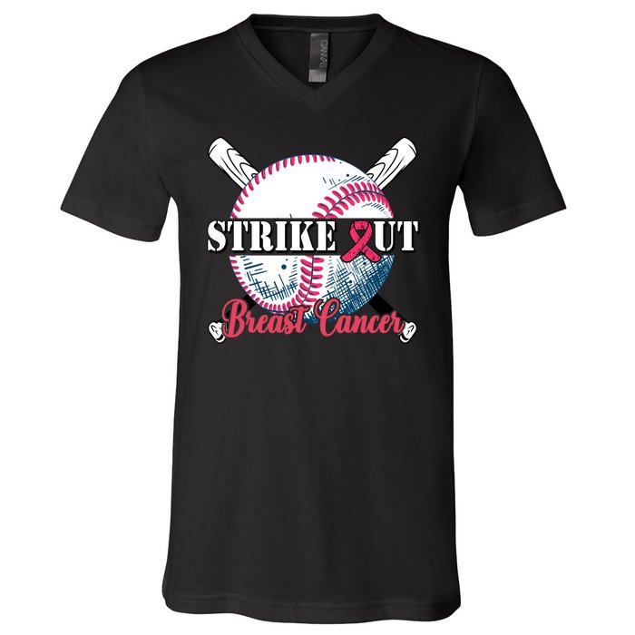 Strike Out Breast Cancer Baseball V-Neck T-Shirt