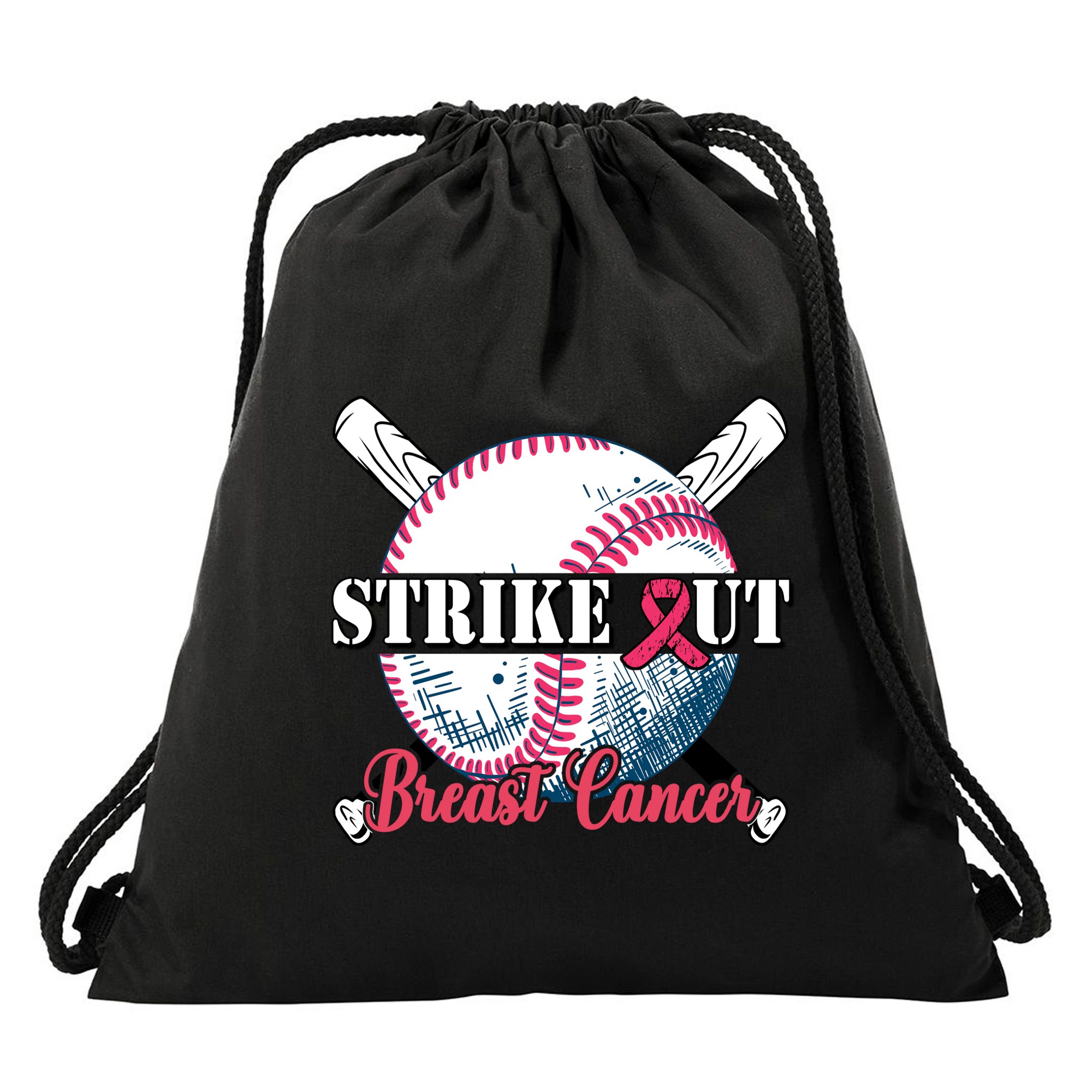 Strike Out Breast Cancer Baseball Drawstring Bag