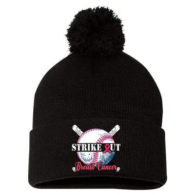 Strike Out Breast Cancer Baseball Pom Pom 12in Knit Beanie