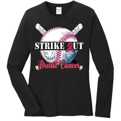 Strike Out Breast Cancer Baseball Ladies Long Sleeve Shirt