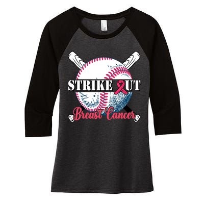 Strike Out Breast Cancer Baseball Women's Tri-Blend 3/4-Sleeve Raglan Shirt