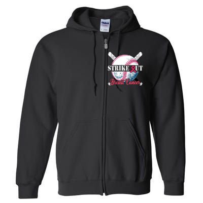 Strike Out Breast Cancer Baseball Full Zip Hoodie