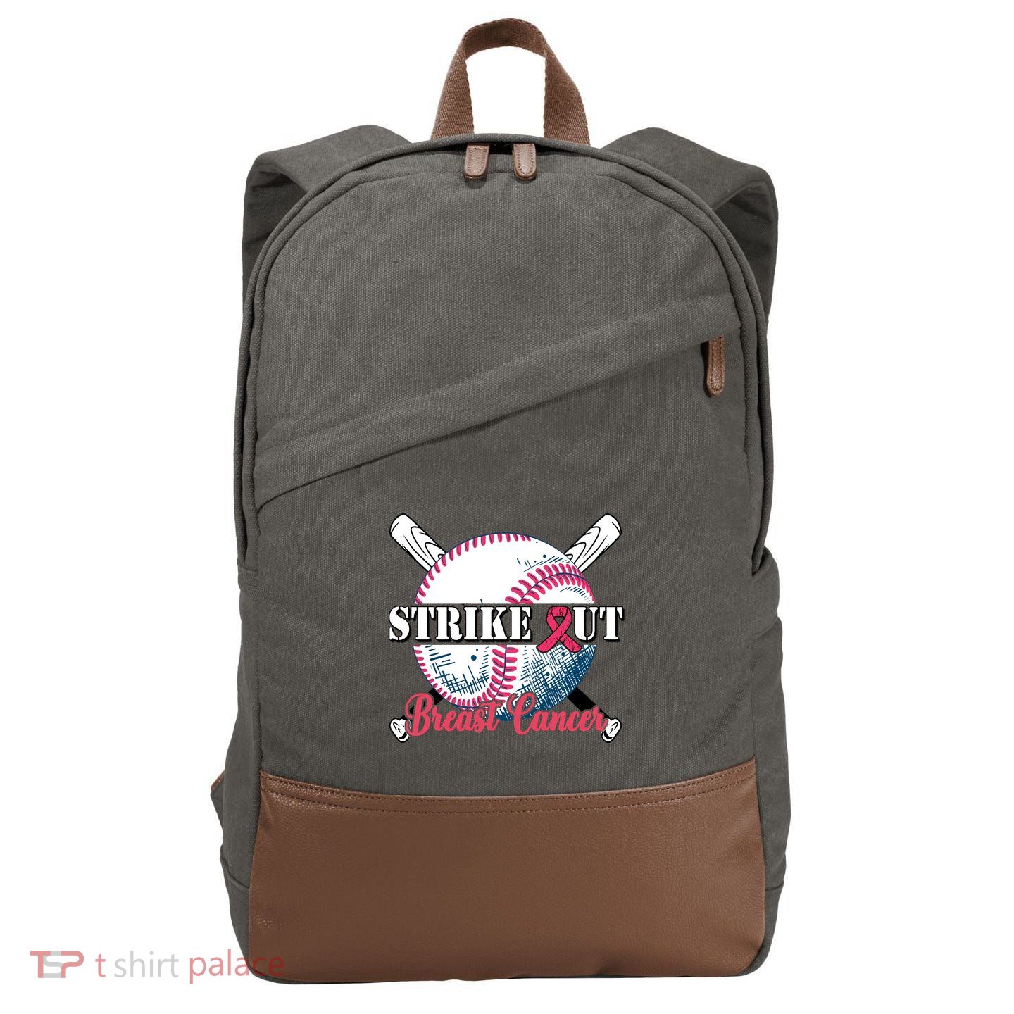 Strike Out Breast Cancer Baseball Cotton Canvas Backpack