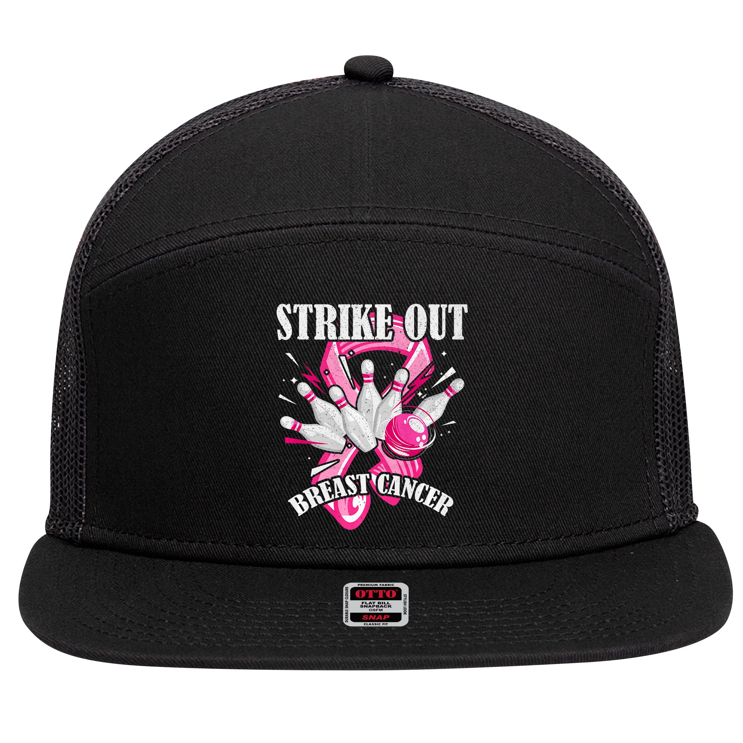Strike Out Breast Cancer Awareness Bowling Fighter 7 Panel Mesh Trucker Snapback Hat