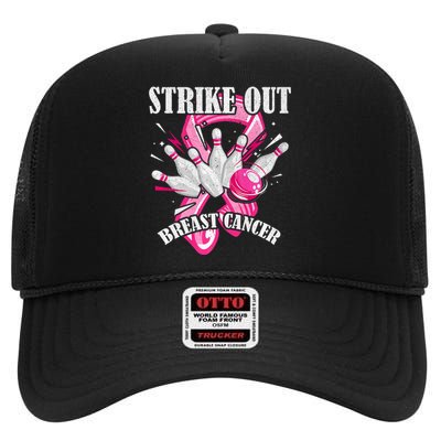 Strike Out Breast Cancer Awareness Bowling Fighter High Crown Mesh Back Trucker Hat