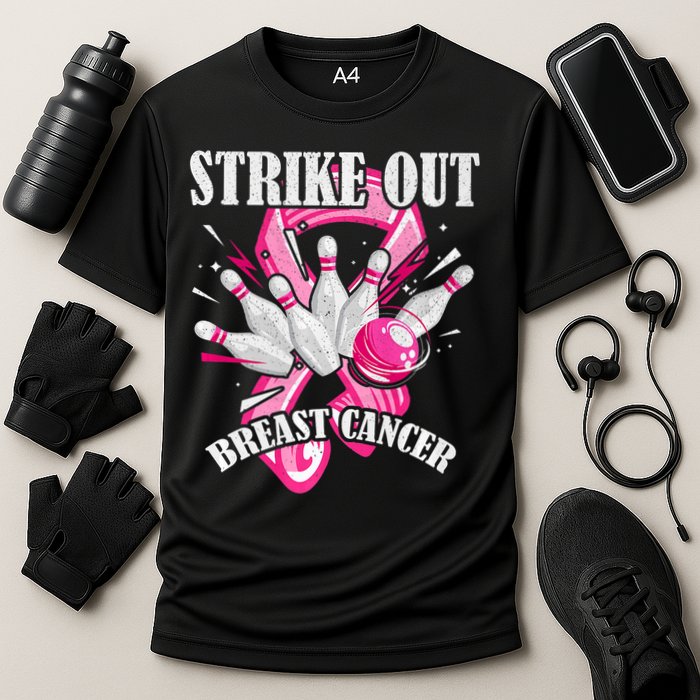 Strike Out Breast Cancer Awareness Bowling Fighter Cooling Performance Crew T-Shirt