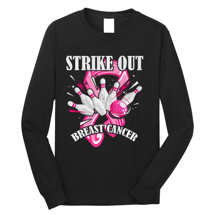 Strike Out Breast Cancer Awareness Bowling Fighter Long Sleeve Shirt