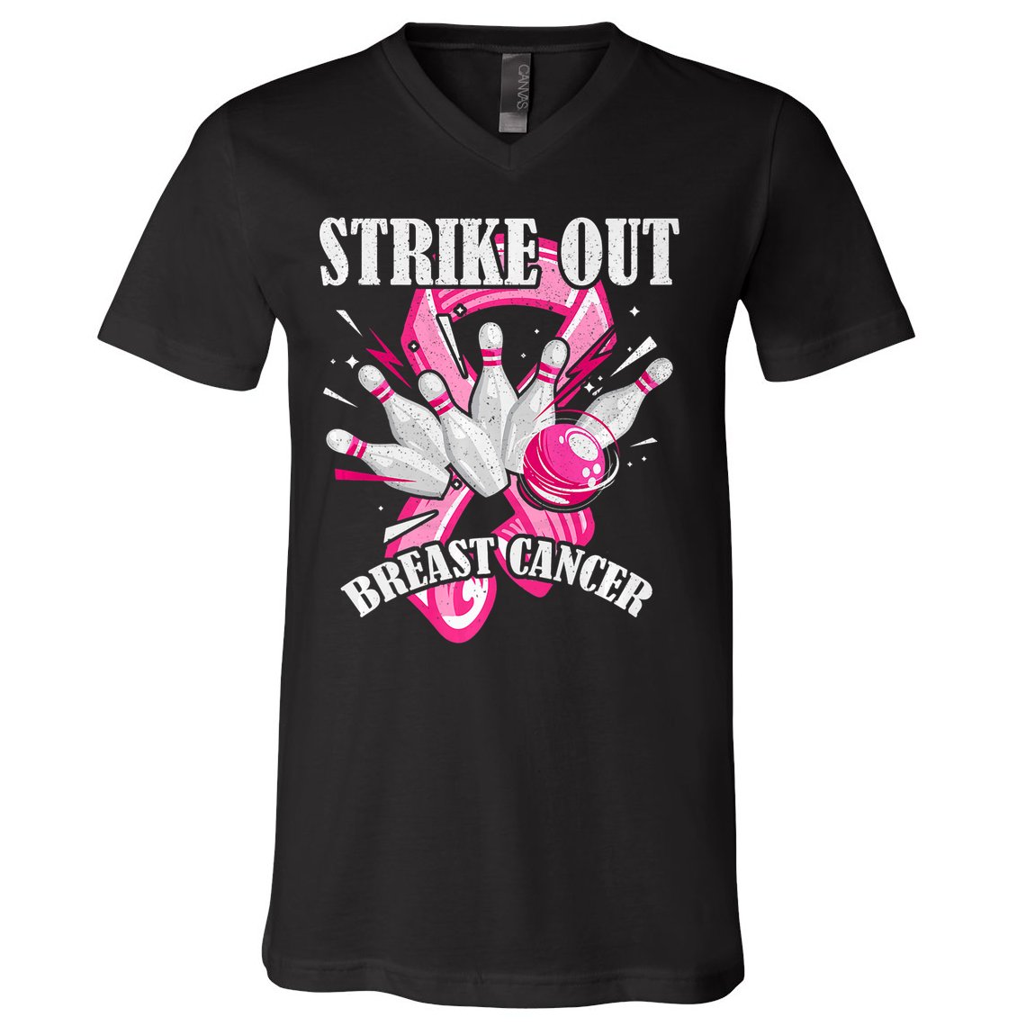 Strike Out Breast Cancer Awareness Bowling Fighter V-Neck T-Shirt