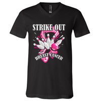 Strike Out Breast Cancer Awareness Bowling Fighter V-Neck T-Shirt