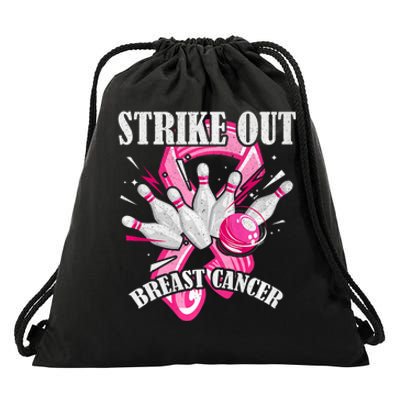 Strike Out Breast Cancer Awareness Bowling Fighter Drawstring Bag