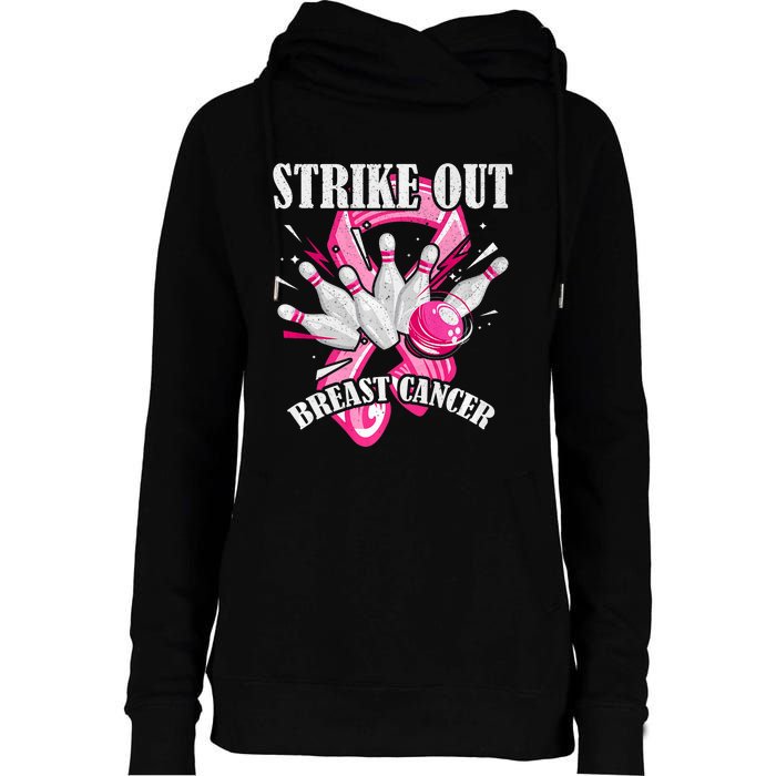 Strike Out Breast Cancer Awareness Bowling Fighter Womens Funnel Neck Pullover Hood